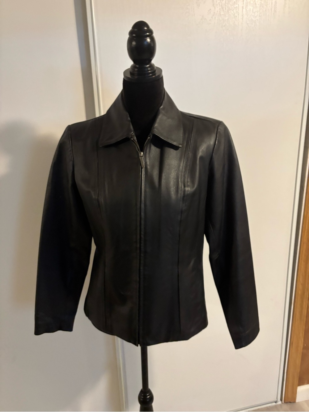 VTG GEORGE Womens Sz S Black Leather Lined Jacket 90’s Fall Staple Piece Y2K